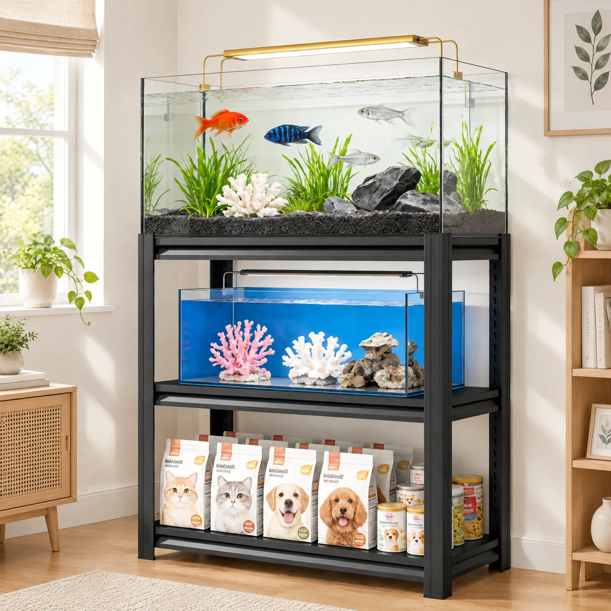 VIYET 48" Aquarium Stand for 30-40 Gallon Fish Tanks, Heavy-Duty 3-Tier Metal Fish Tank Stand with Adjustable Storage Shelves