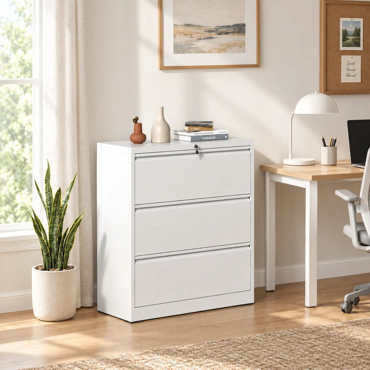 VIYET Heavy-Duty 3-Drawer Lockable Lateral File Cabinet, Anti-Tilt Metal Office Storage for Letter, Legal & A4 Documents