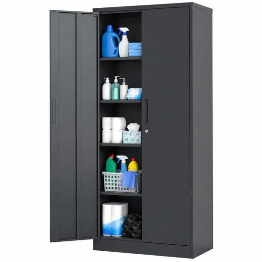 VIYET 72" Metal Garage Storage Cabinet, Lockable Steel Utility Cabinet with 4 Adjustable Shelves, 180 Lbs per Shelf, Double Doors, Black