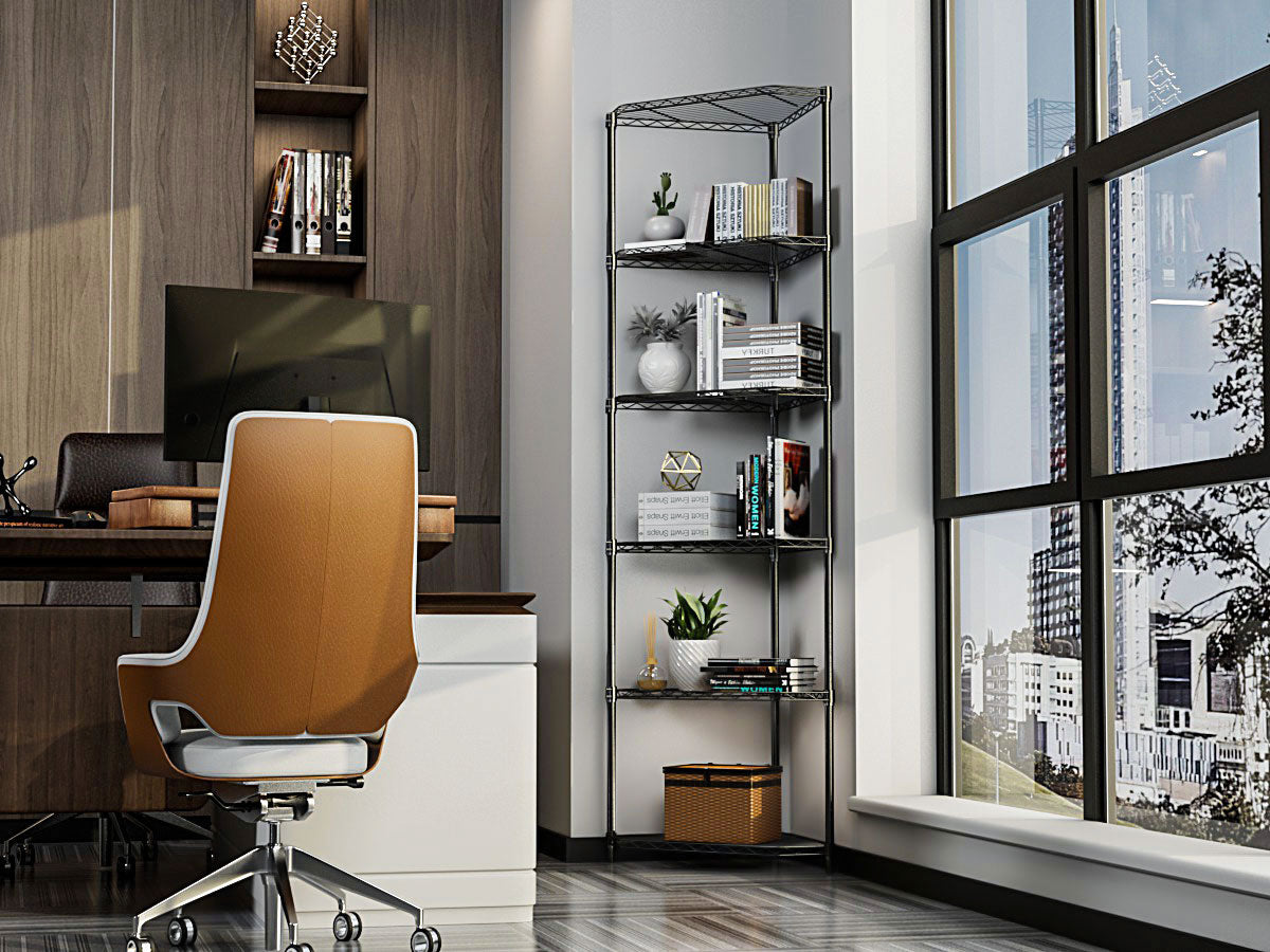 VIYET 72" 6-Tier Corner Wire Shelf Rack - Black Chrome Adjustable Metal, NSF Certified 600LBS
