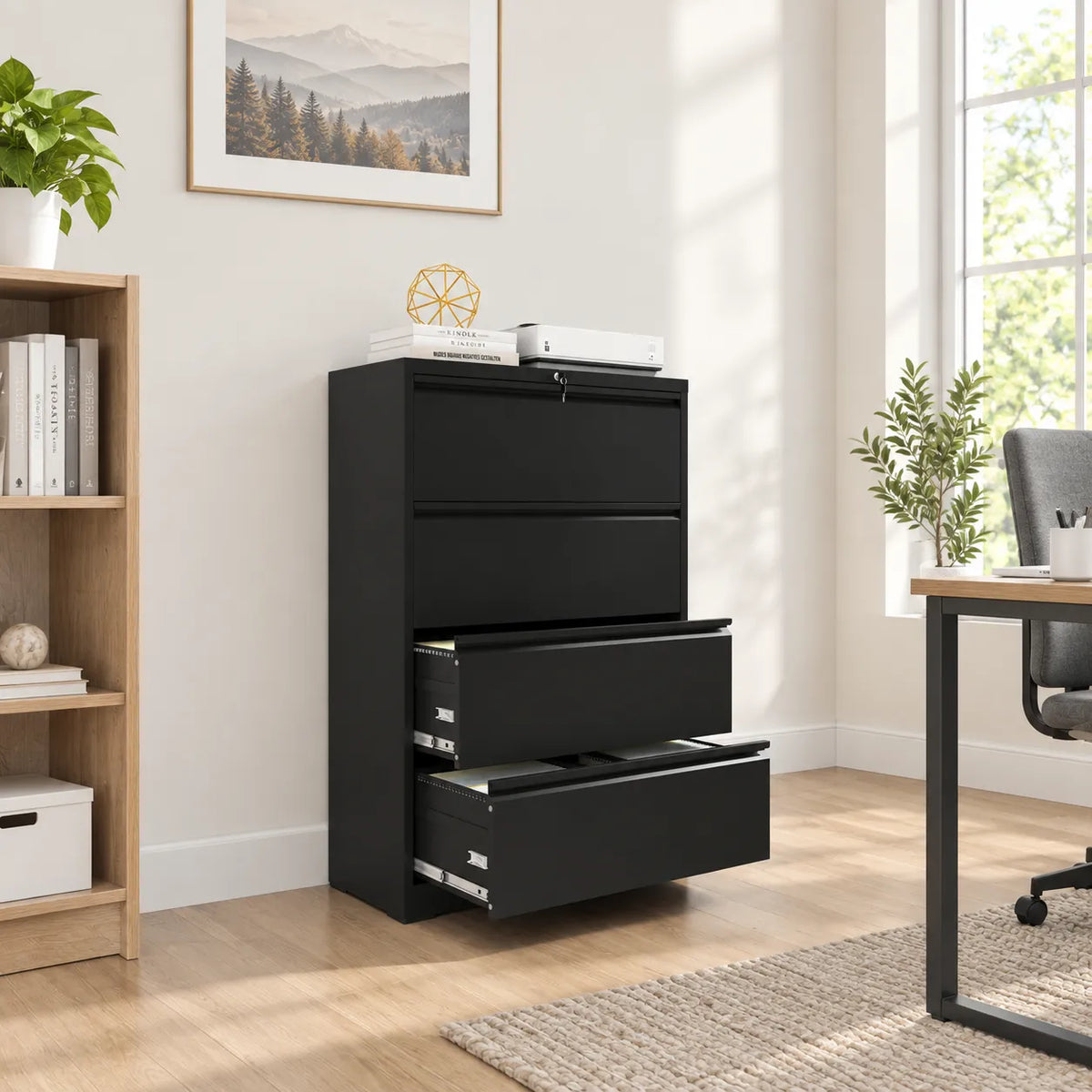 VIYET 52" Tall Lockable Lateral File Cabinet, Heavy-Duty Metal Office Storage with Quiet Full-Extension Drawers, Fits Letter, Legal & A4
